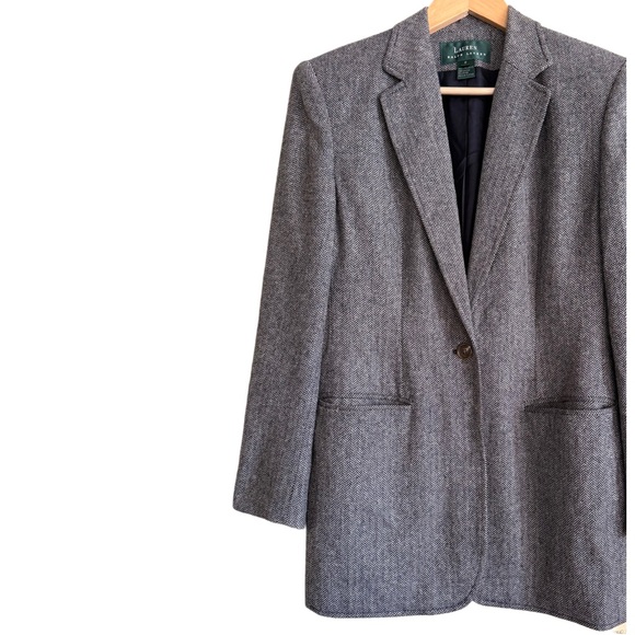 LAUREN RALPH LAUREN Vintage Silk Wool Blend Preppy Formal Structured Blazer Sz 8 - Picture 3 of 12
